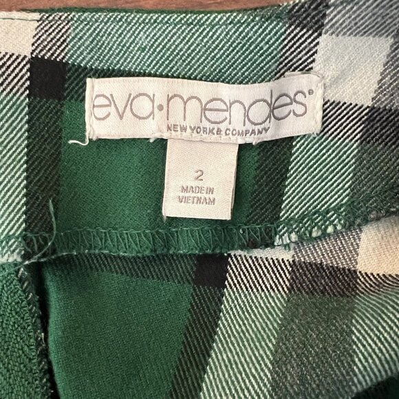 Eva Mendes Blouse Size 2 Green Plaid Puff Short Sleeve Popover Top Extra Small - Picture 7 of 10